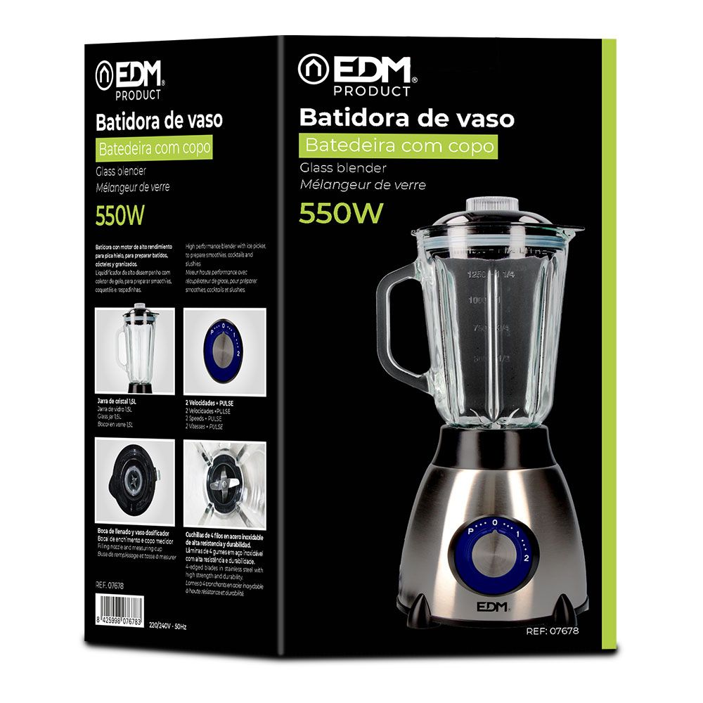 BATIDORA DE VASO MEZCLADOR DE CRISTAL 550 W 1,5 l - Imagen 3