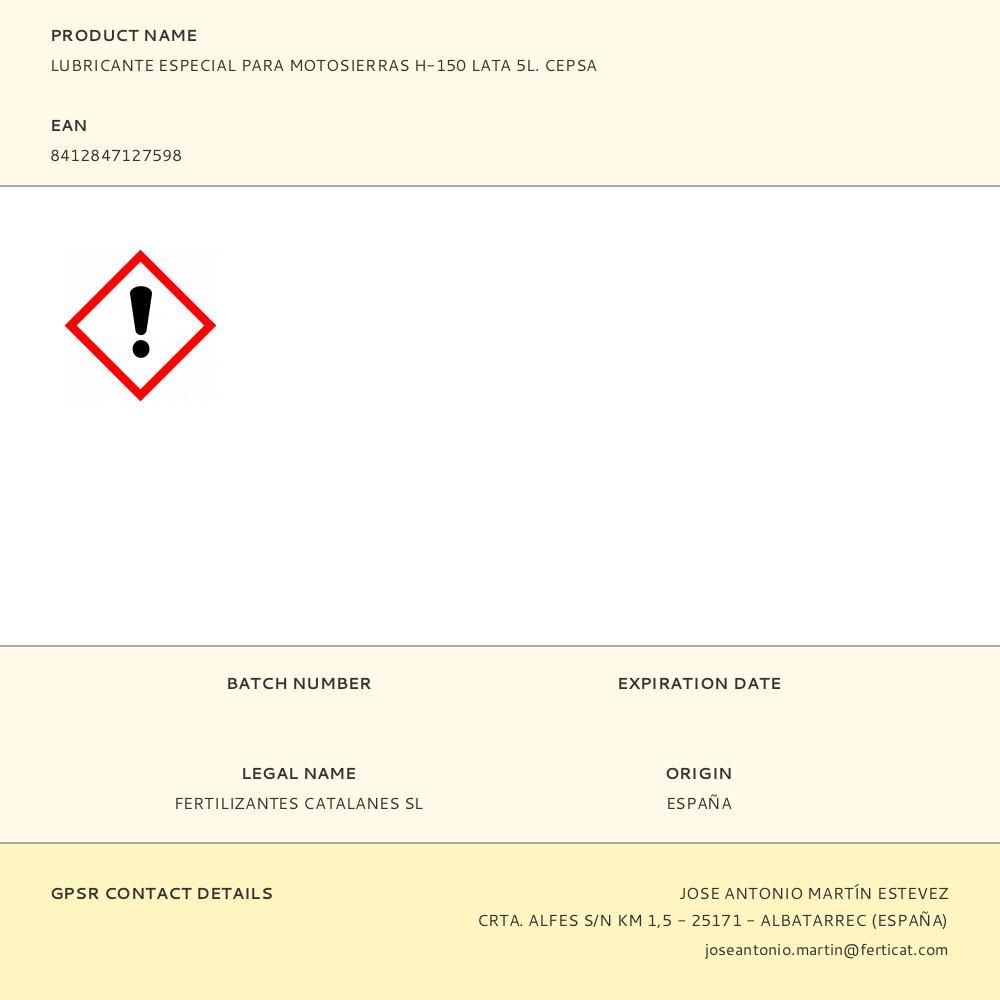 LUBRICANTE ESPECIAL PARA MOTOSIERRAS H-150 LATA 5L. CEPSA - Imagen 2