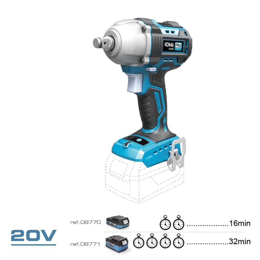 LLAVE DE IMPACTO BRUSHLESS 20 V 450 Nm SIN BATERÍA NI CARGADOR - Imagen 2