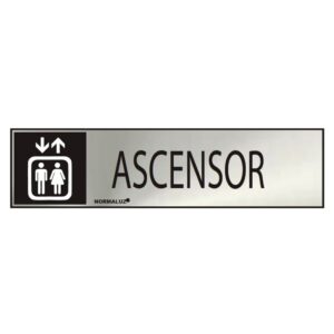 CARTEL INFORMATIVO "ASCENSOR" (INOX ADHESIVO 0.8mm) 5x20cm NORMALUZ