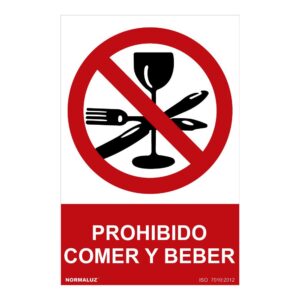 SEÑAL PROHIBIDO "PROHIBIDO COMER Y BEBER" (PVC 0.7mm) 30x40cm