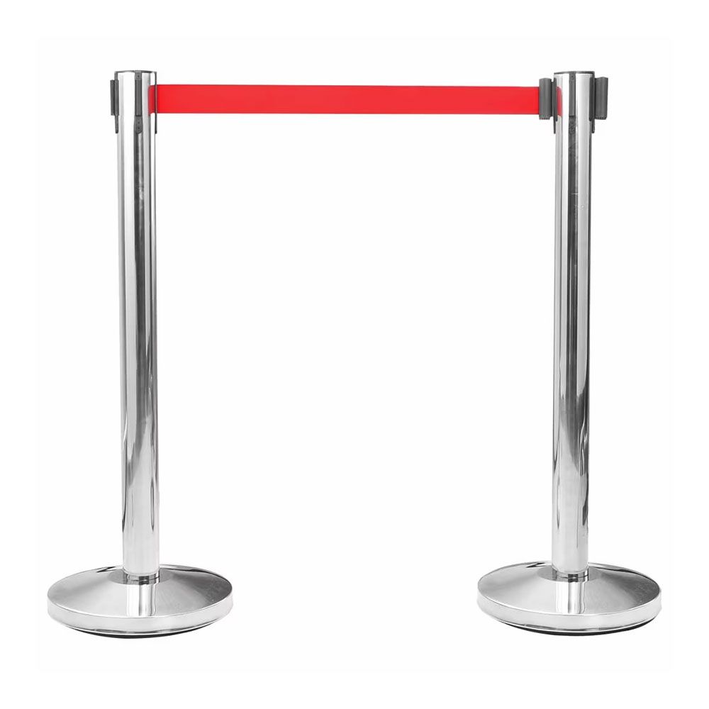 POSTE SEPARADOR INOX CON CINTA ROJA EXTENSIBLE DE 2 m x 5 cm - Imagen 2