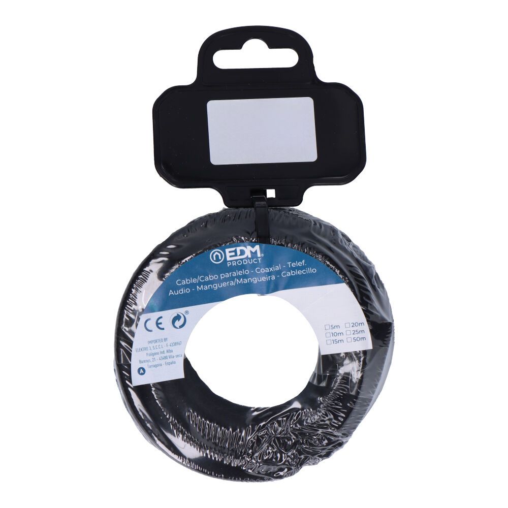 CARRETE CABLE CORDÓN TUBULAR H03VV-F 2 x 0,75 mm² NEGRO, 5 m - Imagen 2
