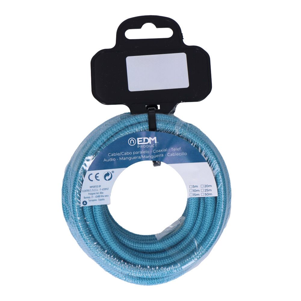 CARRETE CABLE CORDÓN TUBULAR H03VV-F 2 x 0,75 mm² AZUL CLARO, 5 m - Imagen 2