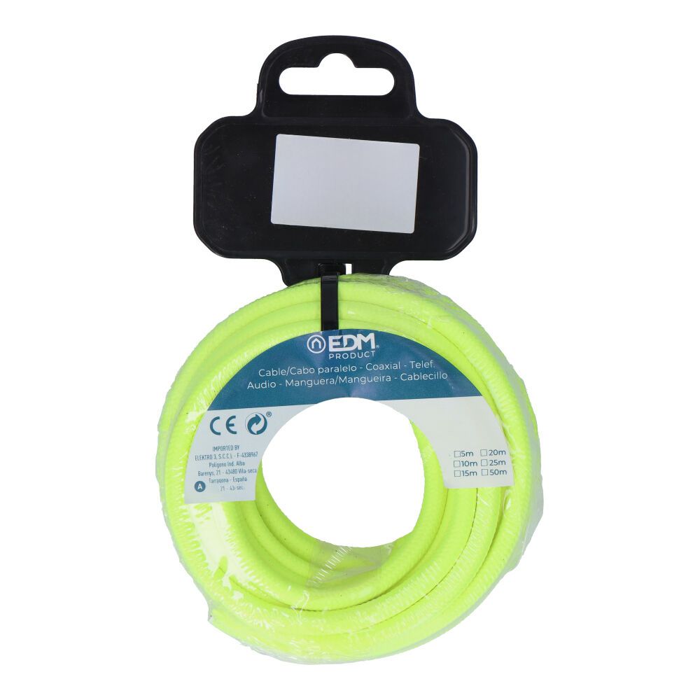 CARRETE CABLE CORDÓN TUBULAR H03VV-F 2 x 0,75 mm² FLUOR AMARILLO, 5 m - Imagen 2