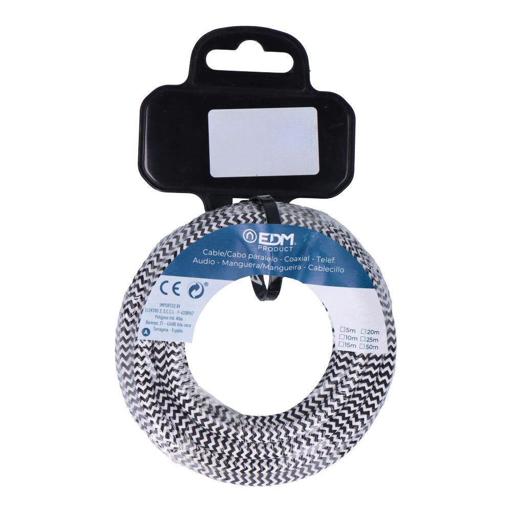 CARRETE CABLE CORDÓN TUBULAR H03VV-F 2 x 0,75 mm² RALLADO BLANCO/NEGRO, 5 m - Imagen 2