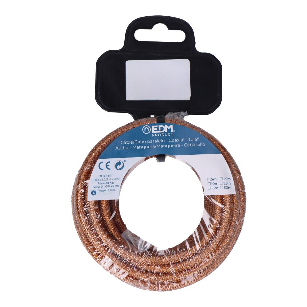 CARRETE CABLE CORDÓN TUBULAR H03VV-F 2 x 0,75 mm² MARRÓN BRILLANTE, 5 m - Imagen 2
