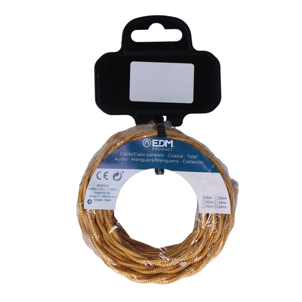 CARRETE CABLE TEXTIL TRENZADO H03VV-F 2 x 0,75 mm² ORO, 5 m - Imagen 3