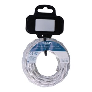 CARRETE CABLE TEXTIL TRENZADO H03VV-F 2 x 0,75 mm² GRIS PLATEADO, 5 m