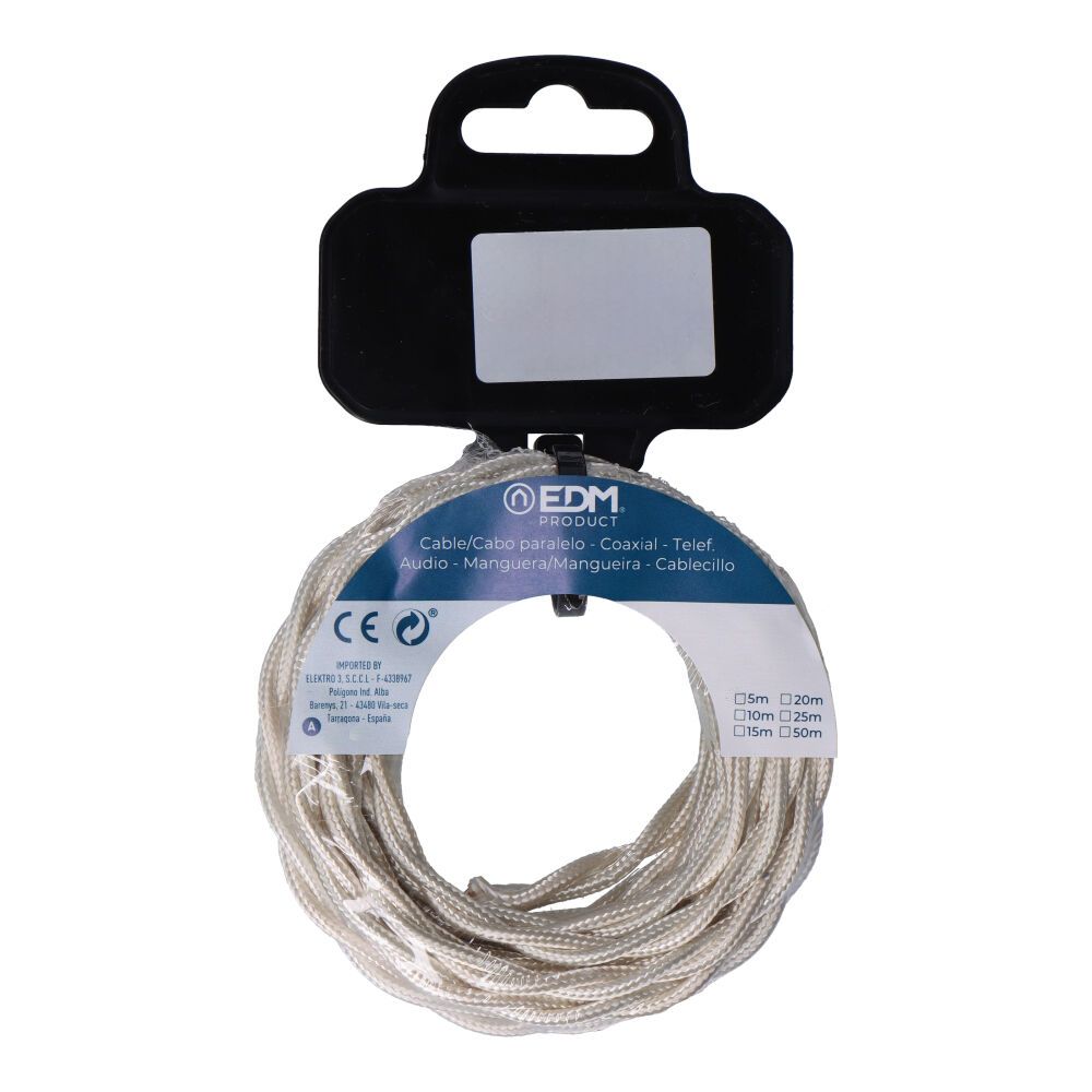 CARRETE CABLE TEXTIL TRENZADO H03VV-F 2 x 0,75 mm² ALGODÓN, 5 m