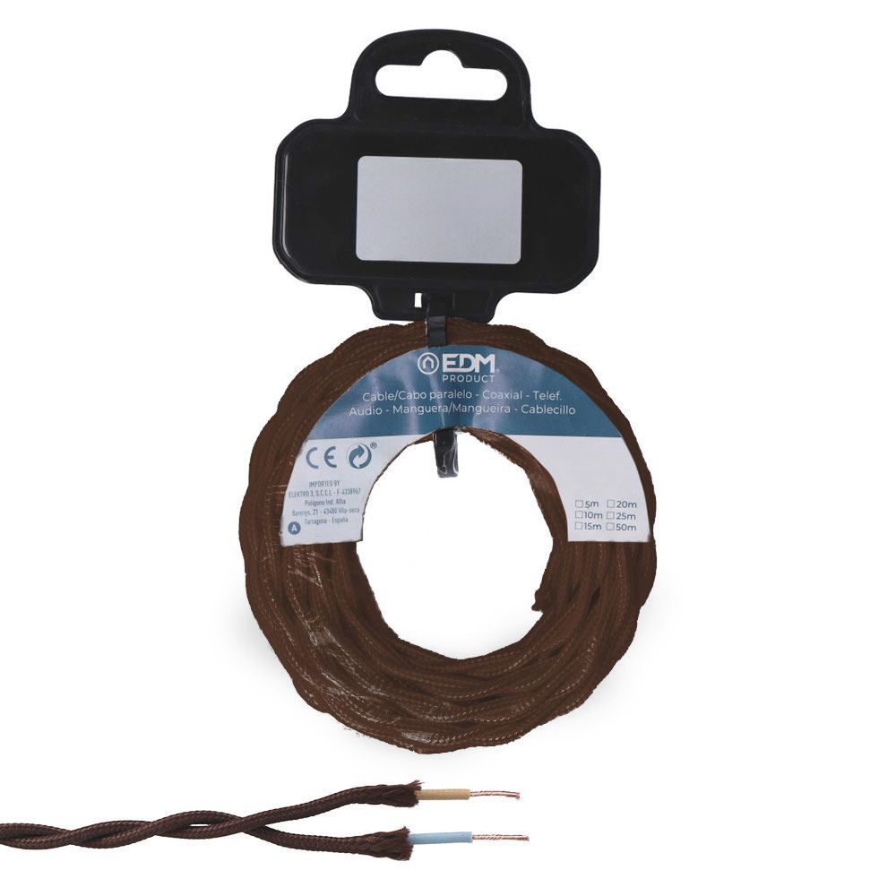CARRETE CABLE TEXTIL TRENZADO H03VV-F 2 x 0,75 mm² MARRÓN, 5 m - Imagen 2