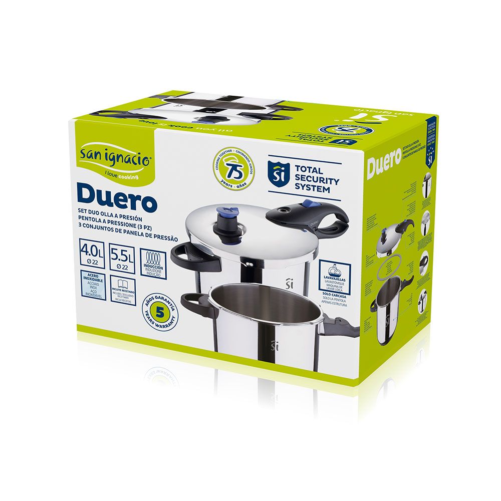 OLLA A PRESIÓN DE ACERO INOXIDABLE DUERO, 2 uds, Ø22 cm, CAPACIDAD: 4 Y 5,5 L - Imagen 2