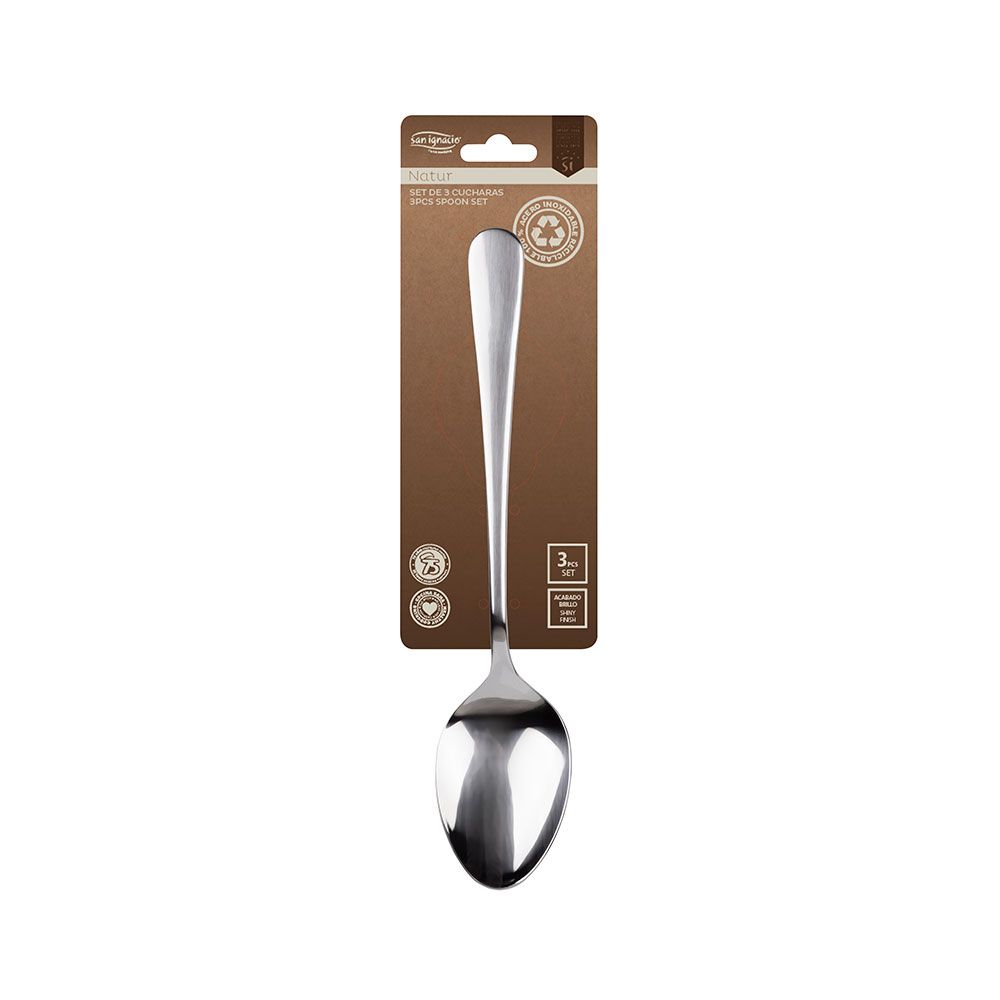 CUCHARA DE ACERO INOXIDABLE RECICLADO BRILLO NATUR 3 uds - Imagen 2