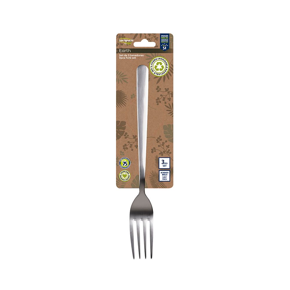 TENEDOR DE ACERO INOXIDABLE RECICLADO BRILLO EARTH, BLISTER 3 uds - Imagen 2