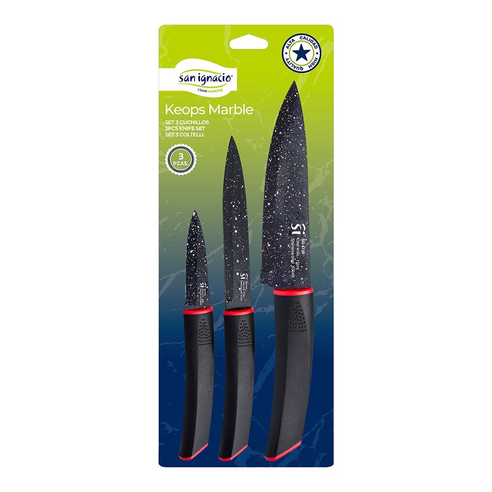 JUEGO DE CUCHILLOS 3 PIEZAS ACERO INOX KEOPS MARBLE - Imagen 5