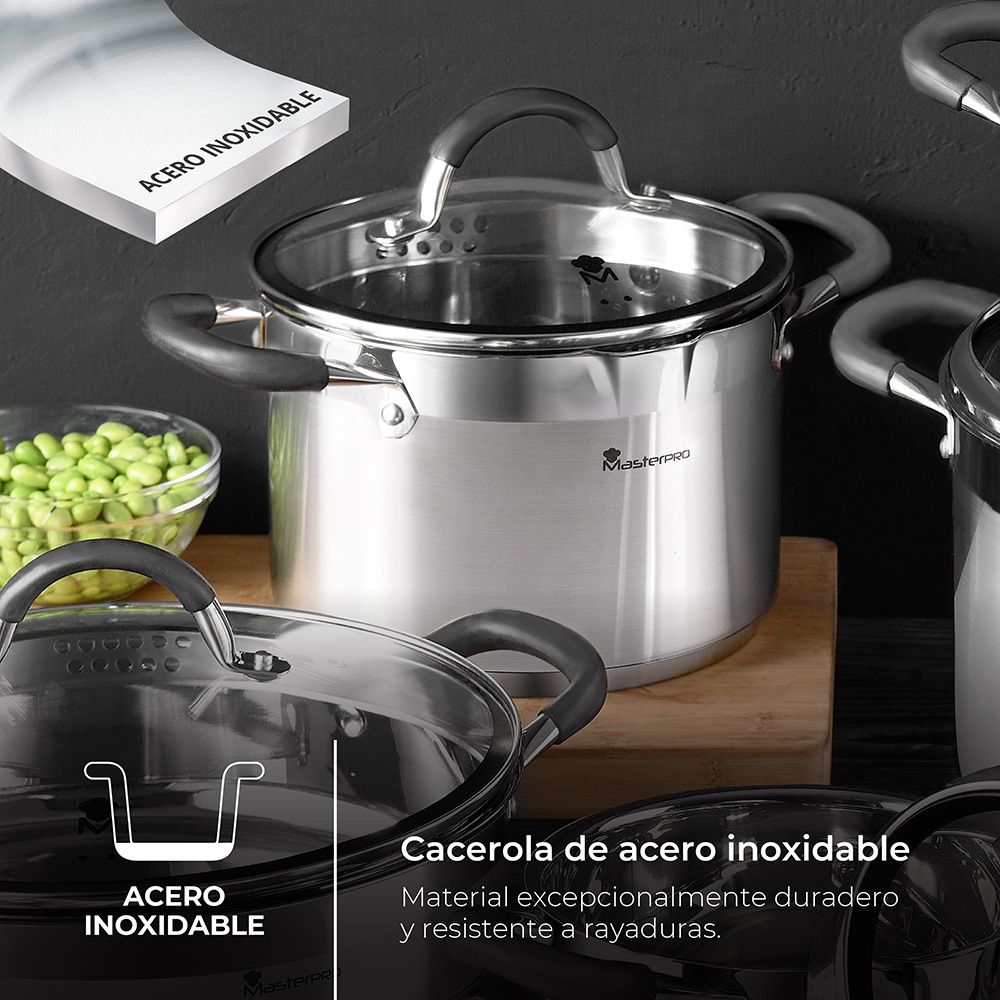 OLLA 5 L DE ACERO INOXIDABLE CON TAPA FOODIES Ø24 x 12 cm - Imagen 2