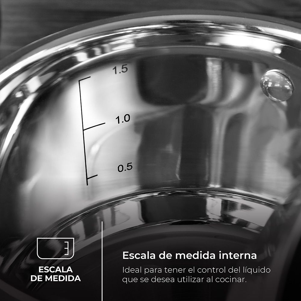 OLLA 1,8 L DE ACERO INOXIDABLE CON TAPA FOODIES Ø16 x 10 cm - Imagen 3