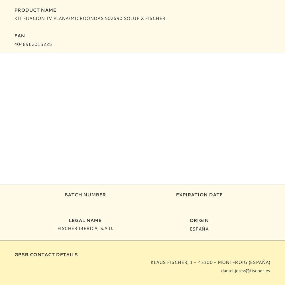 KIT FIJACIÓN TV PLANA/MICROONDAS 502690 SOLUFIX FISCHER - Imagen 2