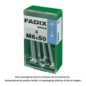 CAJA S 4 unid. TORNILLO METRICA CAB HEX+TUERCA CINC M 6x50mm FADIX