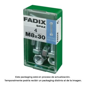 CAJA S 4 unid. TORNILLO METRICA CAB HEX+TUERCA CINC M 8x30mm FADIX