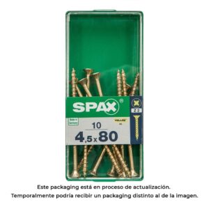 CAJA 10 unid. TORNILLO MADERA CABEZA PLANA YELLOX 4,5x80mm SPAX