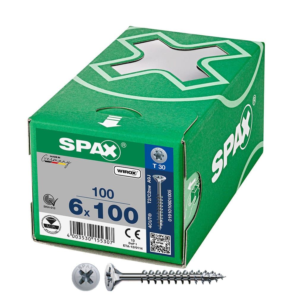 CAJA 100 UNID. TORNILLO UNIVERSAL CABEZA PLANA WIROX 6X100MM T30