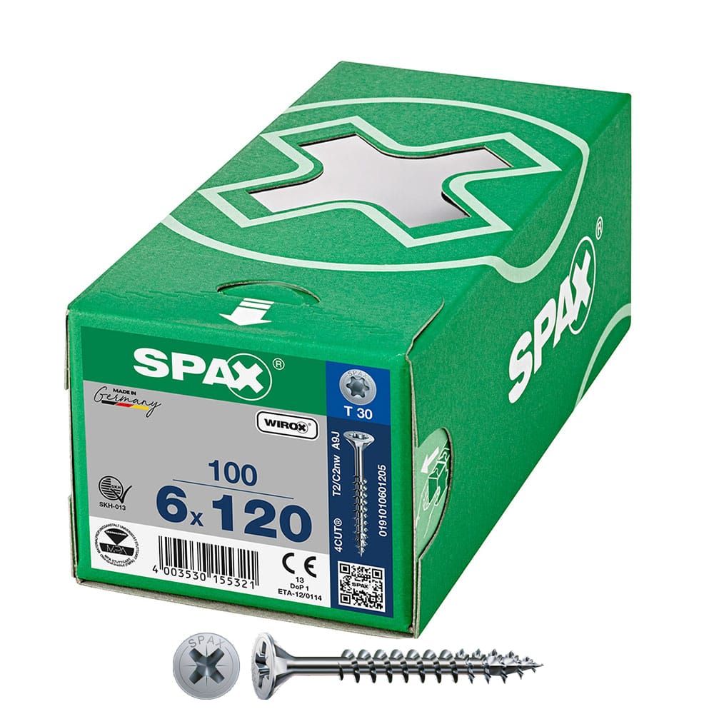 CAJA 100 UNID. TORNILLO UNIVERSAL CABEZA PLANA WIROX 6X120MM T30
