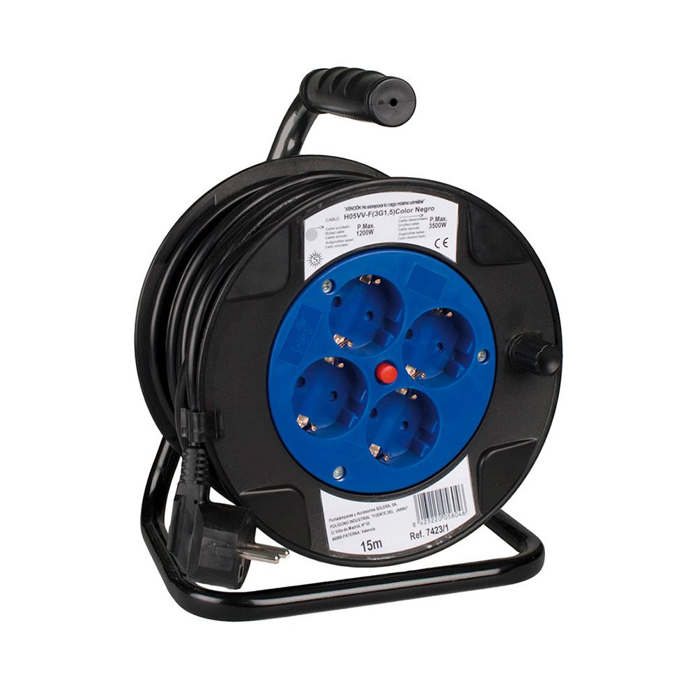 ENROLLACABLES 15 m 3 G 1,50 mm² 4 TOMAS BIPOLARES CON T/TL
