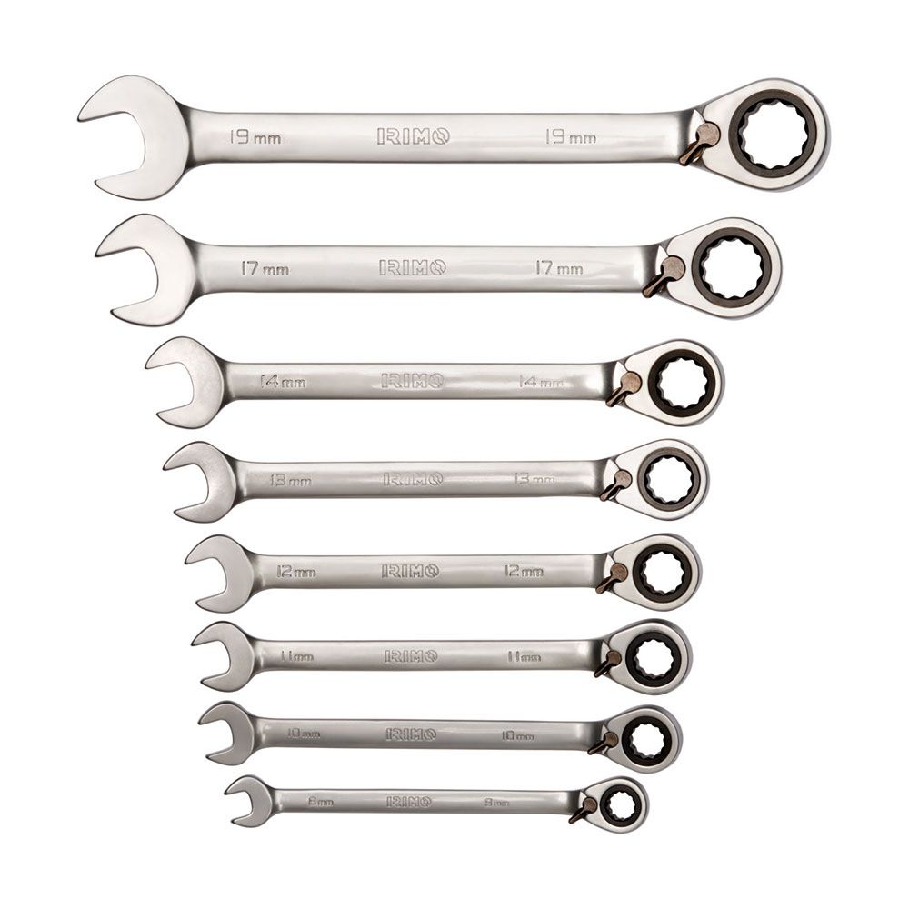 LLAVE COMBINADA CON CARRACA FIJA 8 - 19 mm, JUEGO 8 PIEZAS
