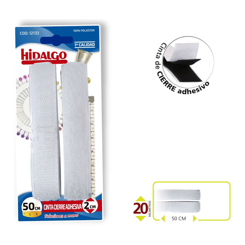 BLISTER CINTA CIERRE ADHESIVO 2x50cm BLANCO HIDALGO