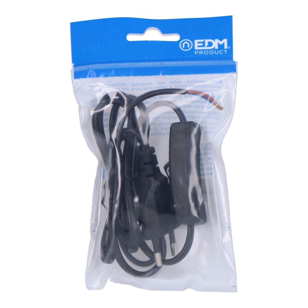 CONEXION CON INTERRUPTOR 3A 1,5m 2x0,75mm MANGUERA PLANA NEGRA EDM - Imagen 2