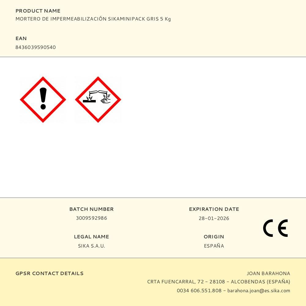 MORTERO DE IMPERMEABILIZACIÓN SIKA MINIPACK 5 kg - Imagen 2