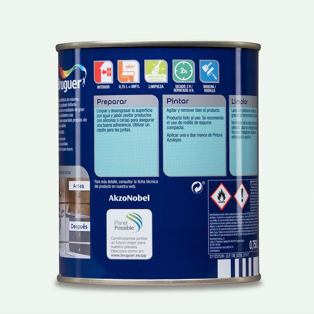 PINTURA AZULEJOS BLANCO HARINA BRILLANTE 750 ml - Imagen 2