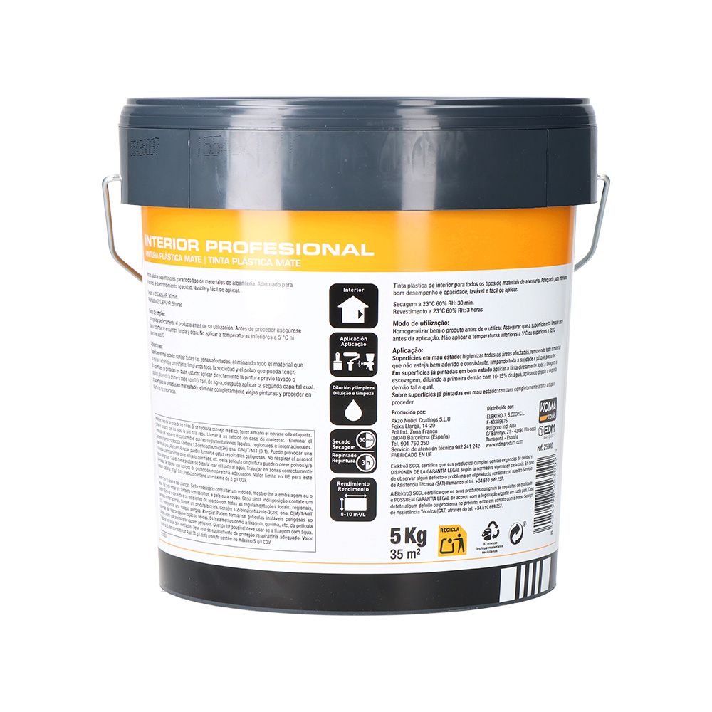 PINTURA PLÁSTICA VINÍLICA INTERIOR BLANCO MATE 5 Kg - Imagen 2