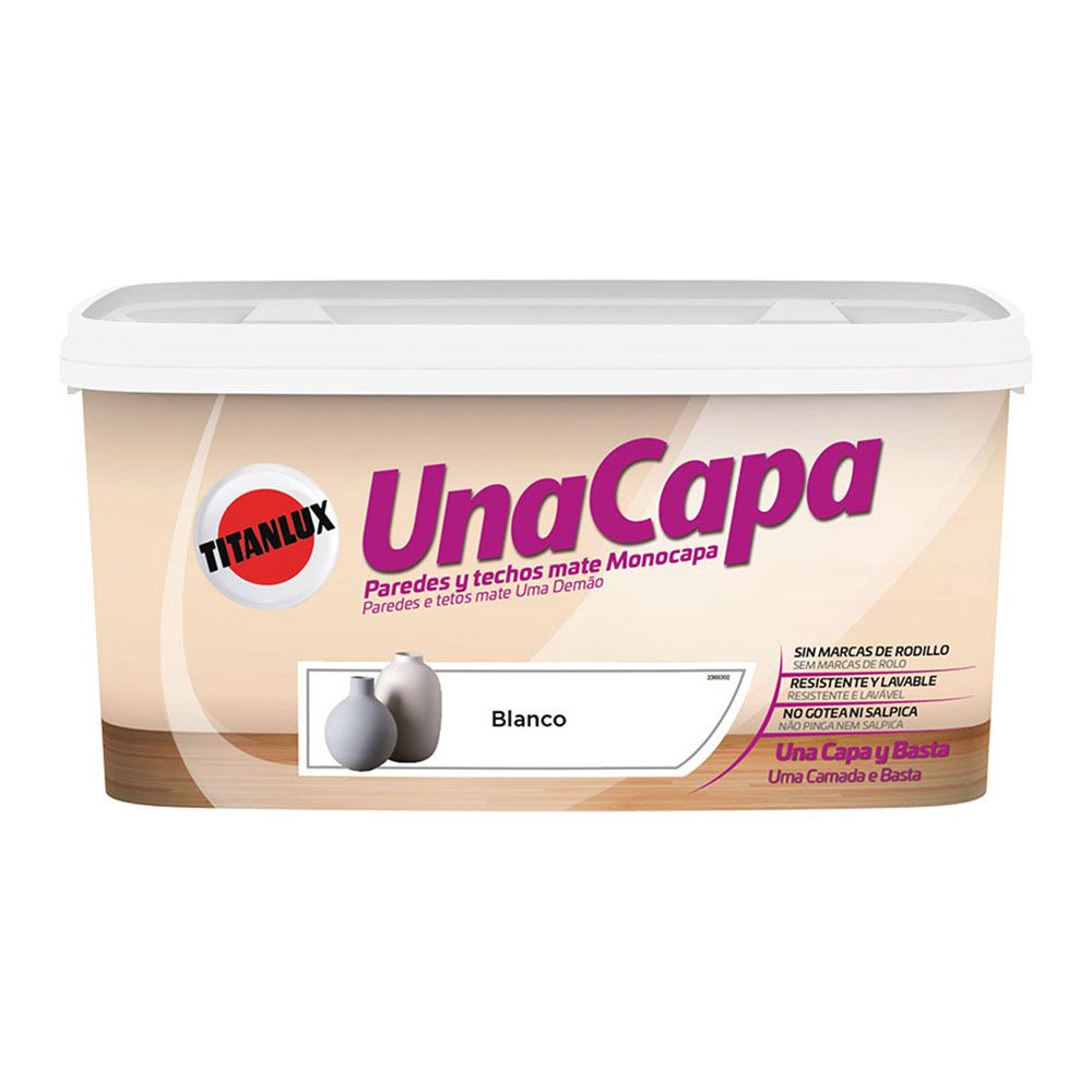 PINTURA PLÁSTICA VINIL-ACRÍLICA INTERIOR LAVABLE UNA CAPA BLANCO MATE 4 L