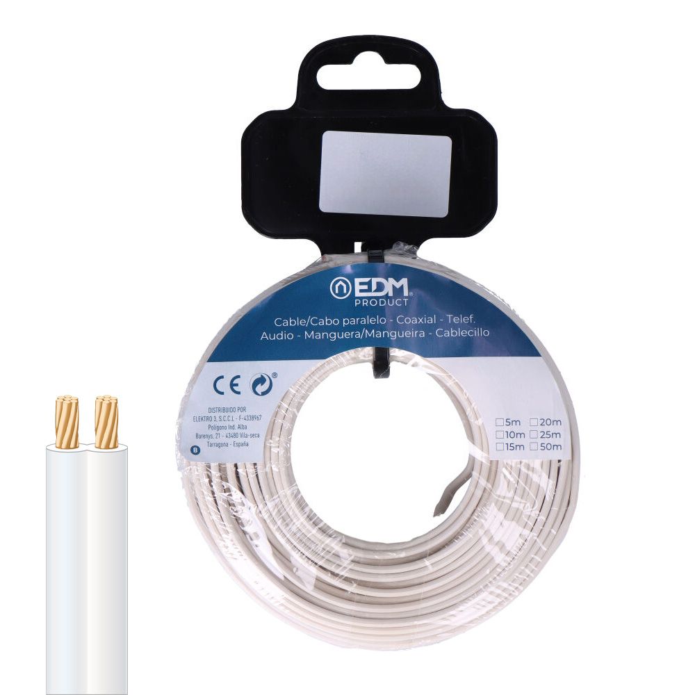 CARRETE CABLE PARALELO 2x0,75mm BLANCO 10m (AUDIO)