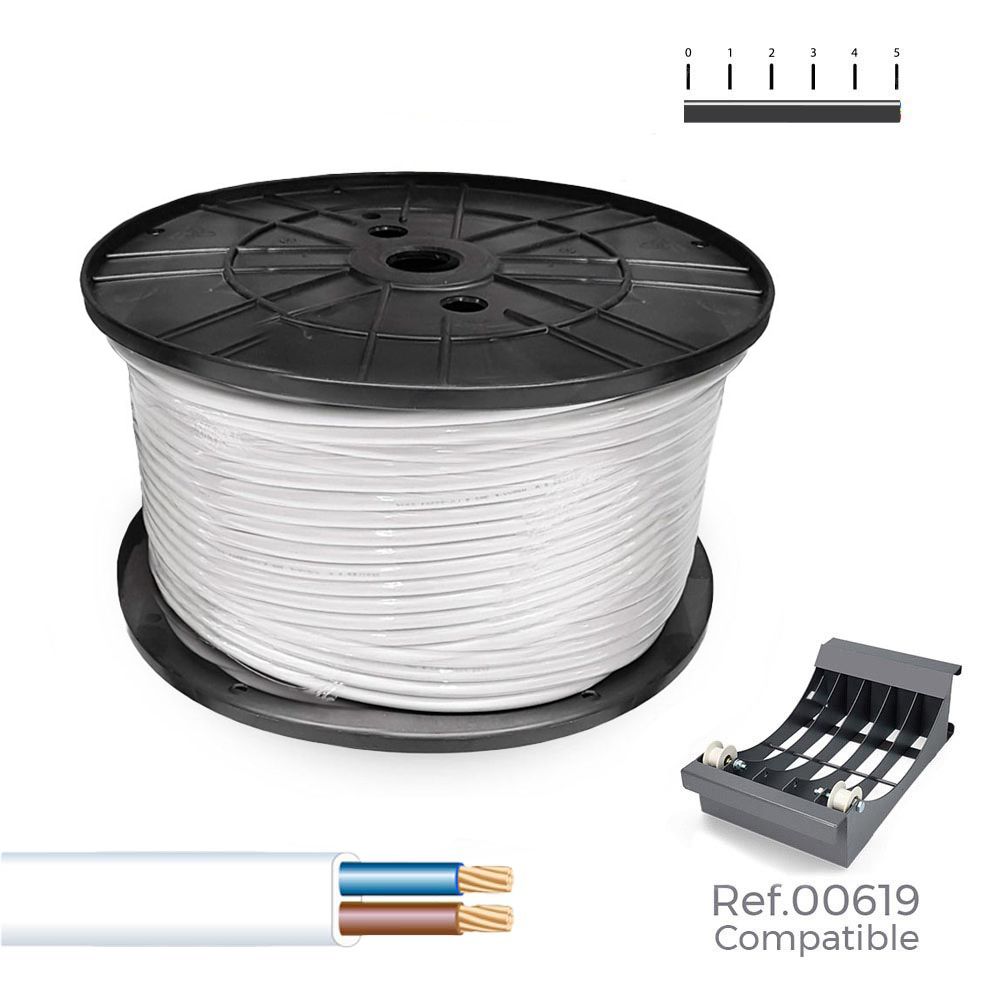 MANGUERA PLANA H05VVH2-F 2 x 1,00 mm², BLANCA, 500 m. (BOBINA GRANDE)