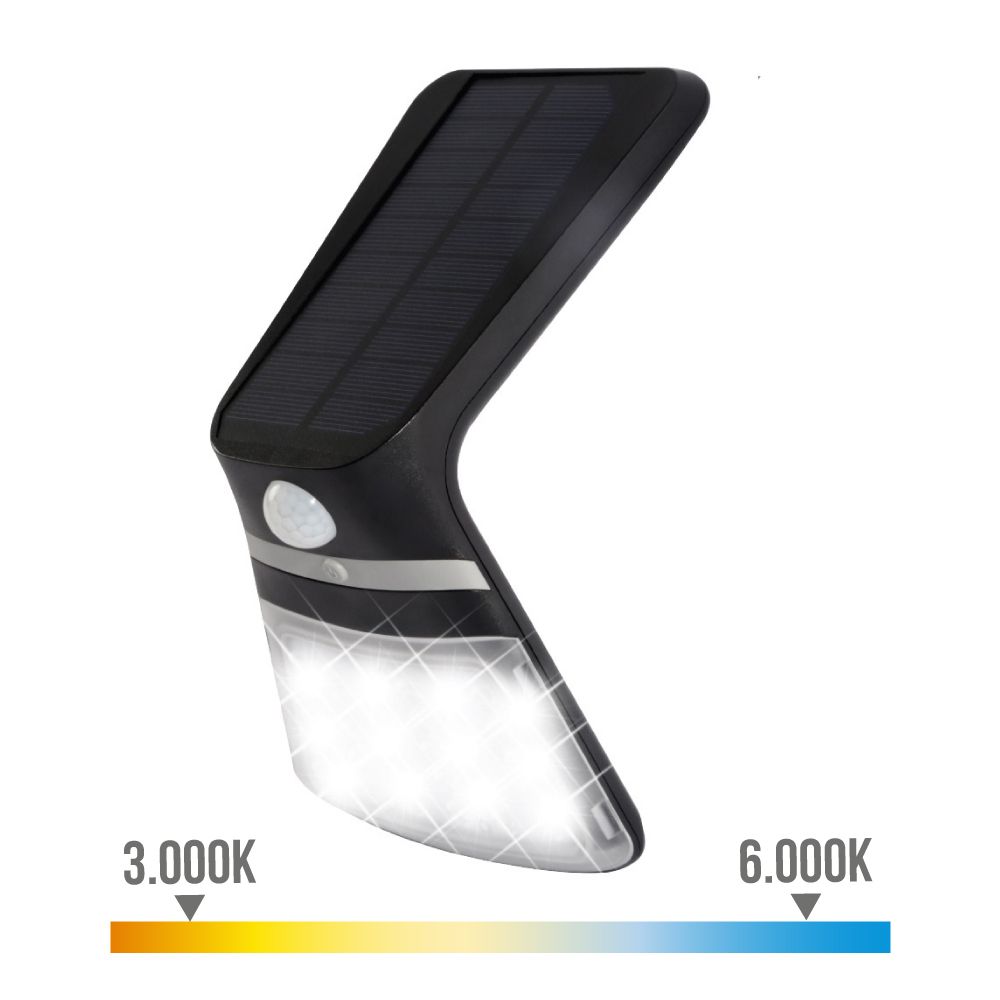 APLIQUE SOLAR 3,5W 430lm RECARGABLE SENSOR PRESENCIA (2-8m) COLOR NEGRO 10,5x13cm EDM - Imagen 2
