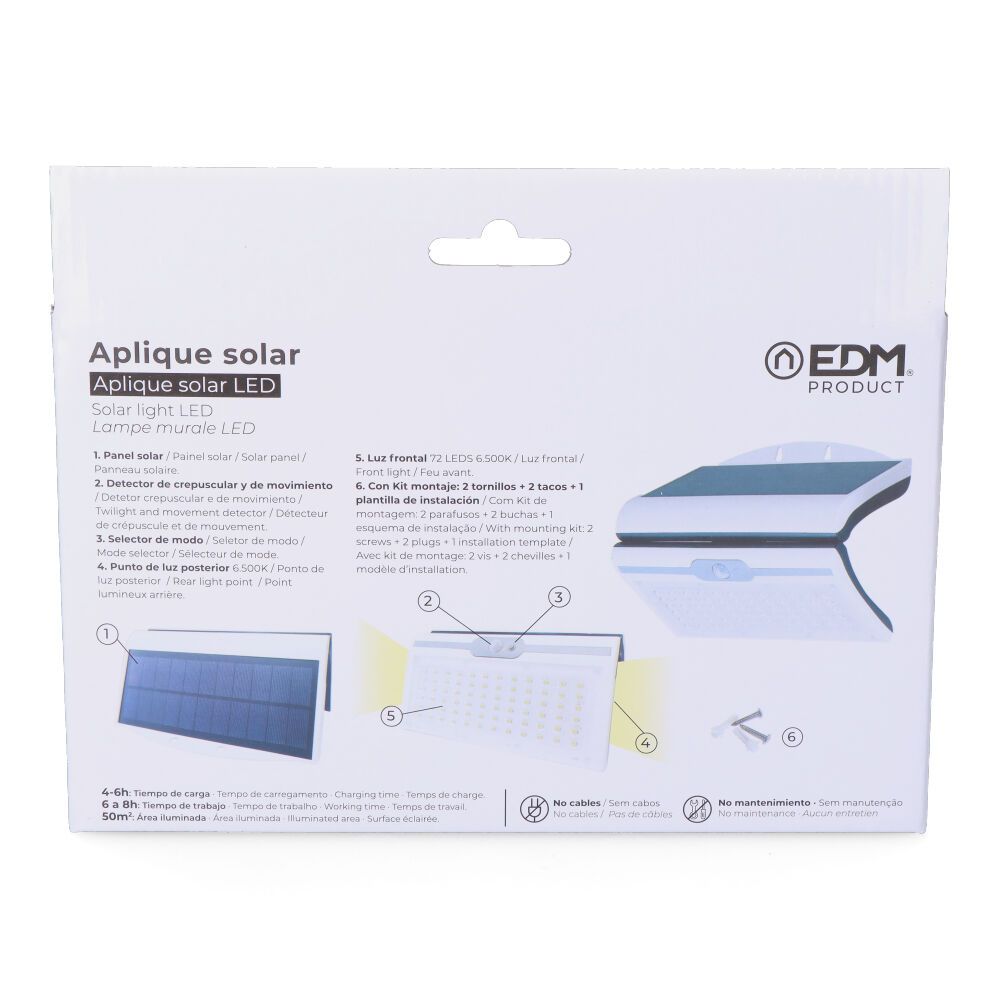 APLIQUE SOLAR 6W 430Lm 6.500K CON SENSOR, COLOR BLANCO - Imagen 6