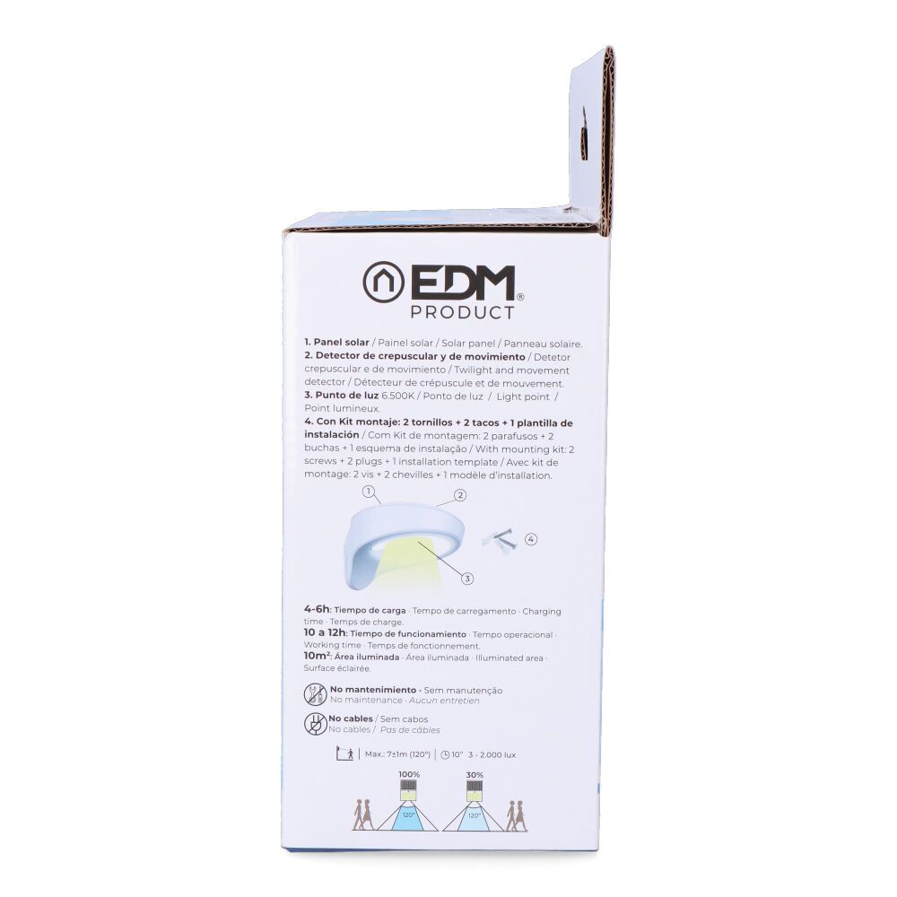 APLIQUE SOLAR 2W 200lm 6500K CON SENSOR COLOR BLANCO EDM - Imagen 6