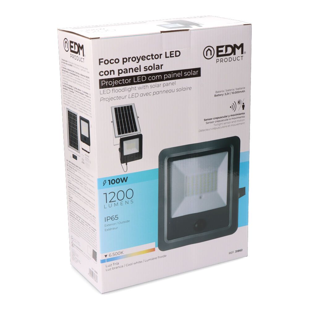 FOCO PROYECTOR SOLAR CON SENSOR 100 W 1200 lm 6500 K LUZ FRÍA - Imagen 5