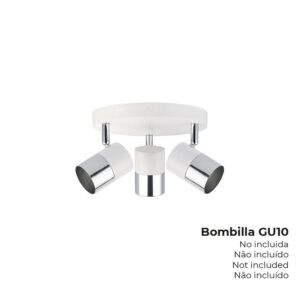 FOCO 3 ELEMENTOS MODELO MOON GU-10 (BOMBILLA NO INCLUIDA) COLOR CROMO+BLANCO HUESO Ø 20 x 12,6 cm