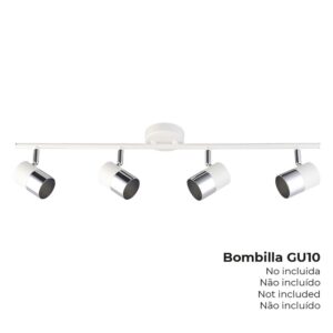 FOCO 4 ELEMENTOS MODELO MOON GU-10 (BOMBILLA NO INCLUIDA) COLOR CROMO+BLANCO HUESO 70 x 7,6 x 15,2 cm