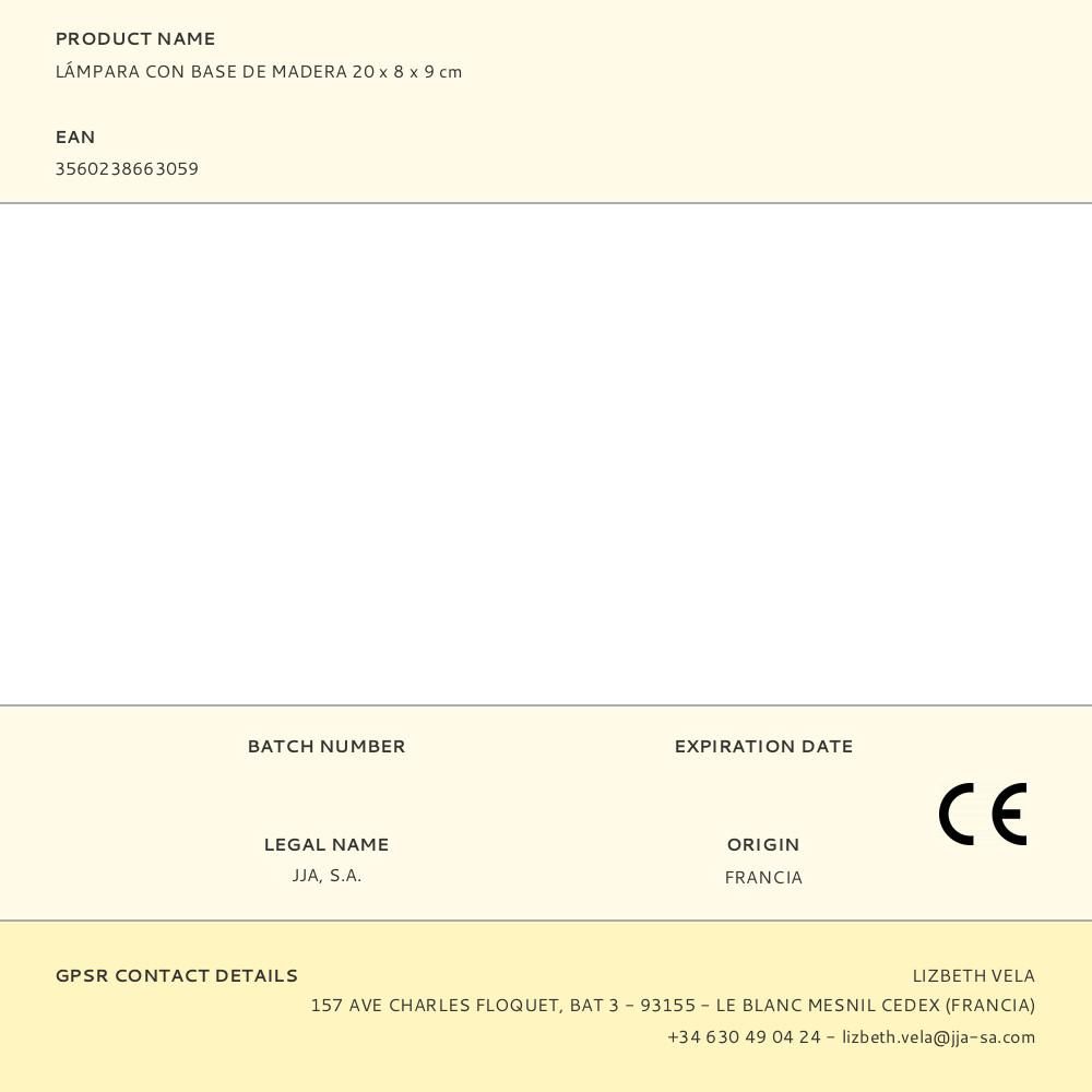 LÁMPARA CON BASE DE MADERA 20 x 8 x 9 cm - Imagen 2