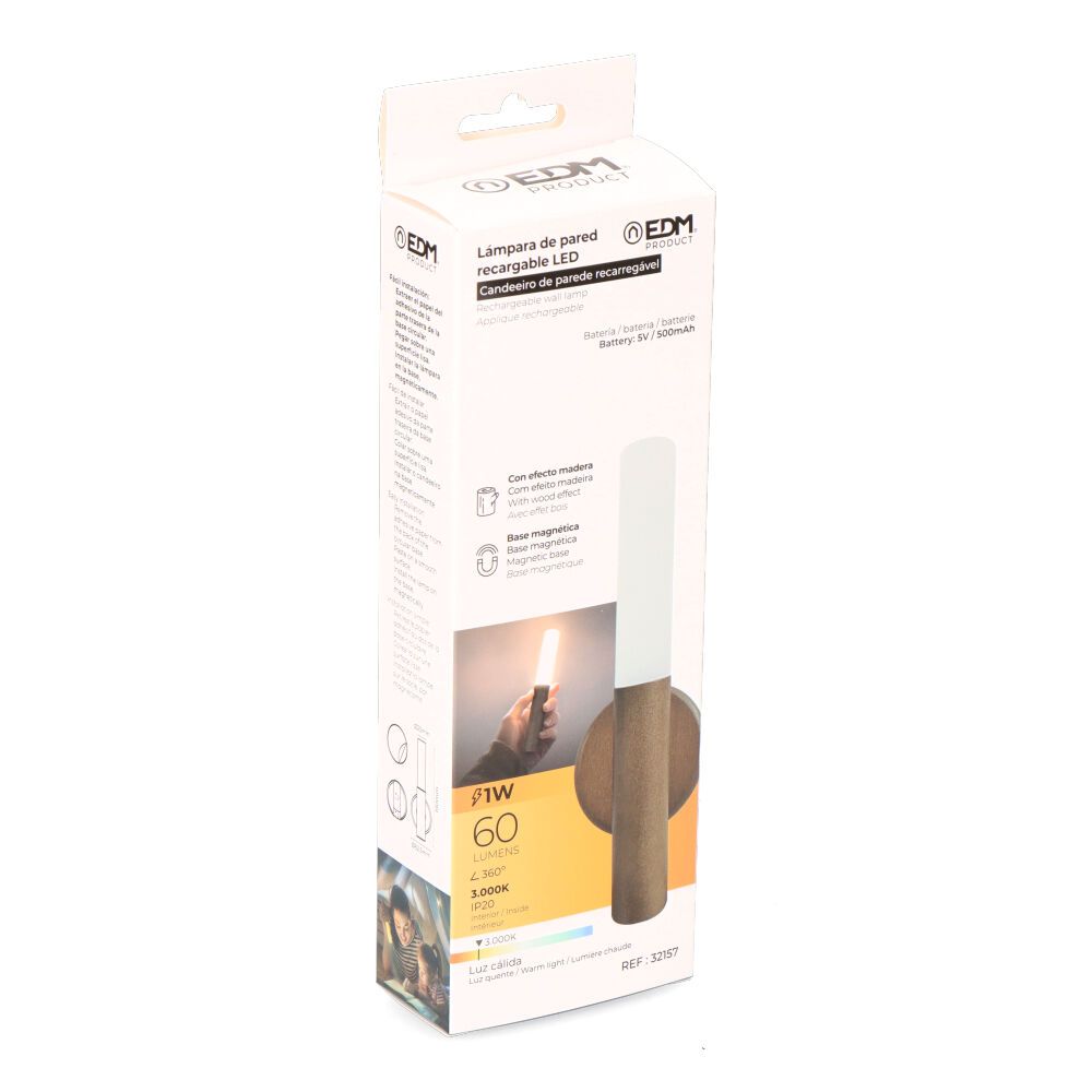 LÁMPARA DE PARED RECARGABLE LED 1W 60 lm 3.000 K - Imagen 4