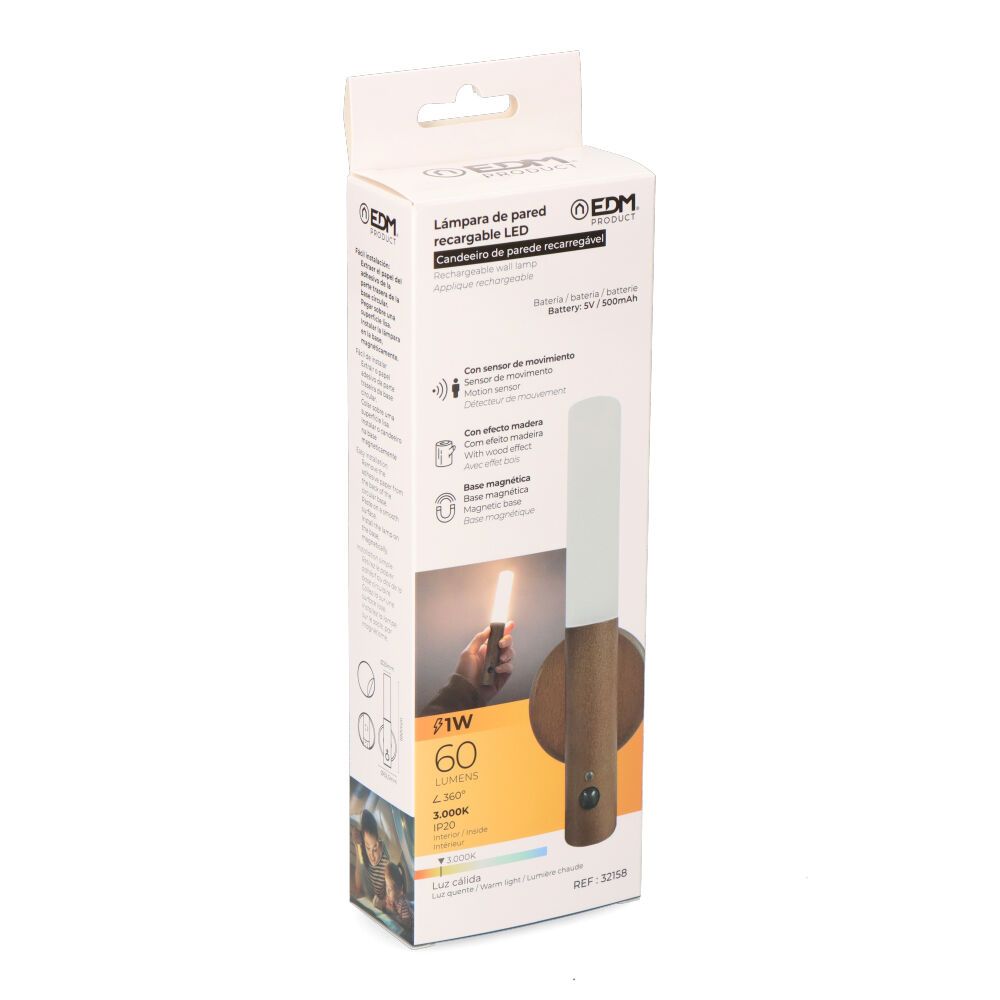 LÁMPARA DE PARED RECARGABLE LED 1W 60 lm 3.000 K CON SENSOR MOVIMIENTO - Imagen 4