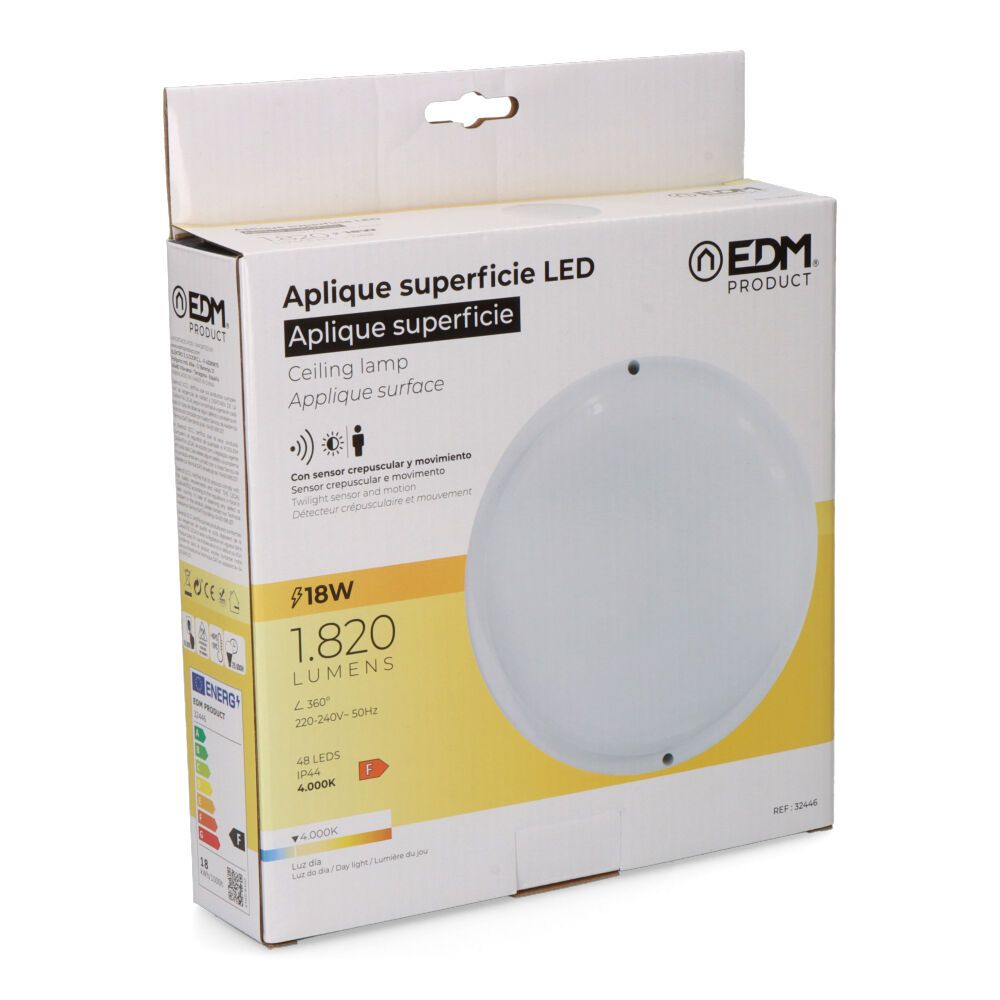 APLIQUE LED REDONDO CON SENSOR CREPUSCULAR Y DE MOVIMIENTO 18W 1820 lm 4.000 K LUZ DÍA Ø20,8 x 4,8 cm - Imagen 2