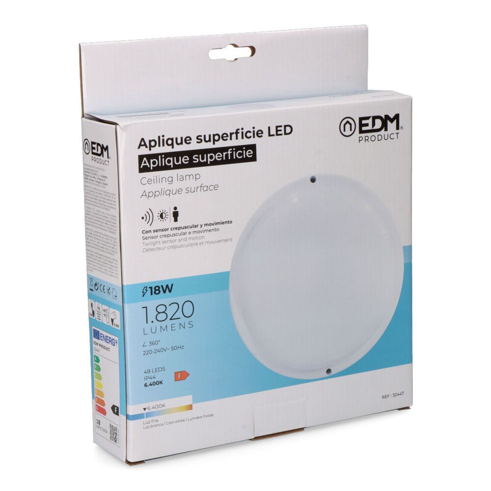 APLIQUE LED REDONDO CON SENSOR CREPUSCULAR Y DE MOVIMIENTO 18 W 1820 lm 6.400 K LUZ FRÍA 23 x 10,2 x 4,5 cm - Imagen 2