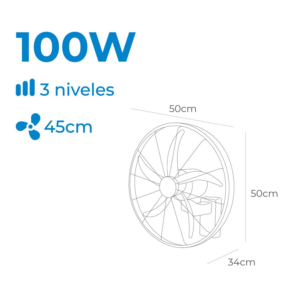 VENTILADOR PARED MANDO A DISTANCIA, NEGRO, POTENCIA 100 W, 64,7 dB, ASPAS Ø45 cm - Imagen 3