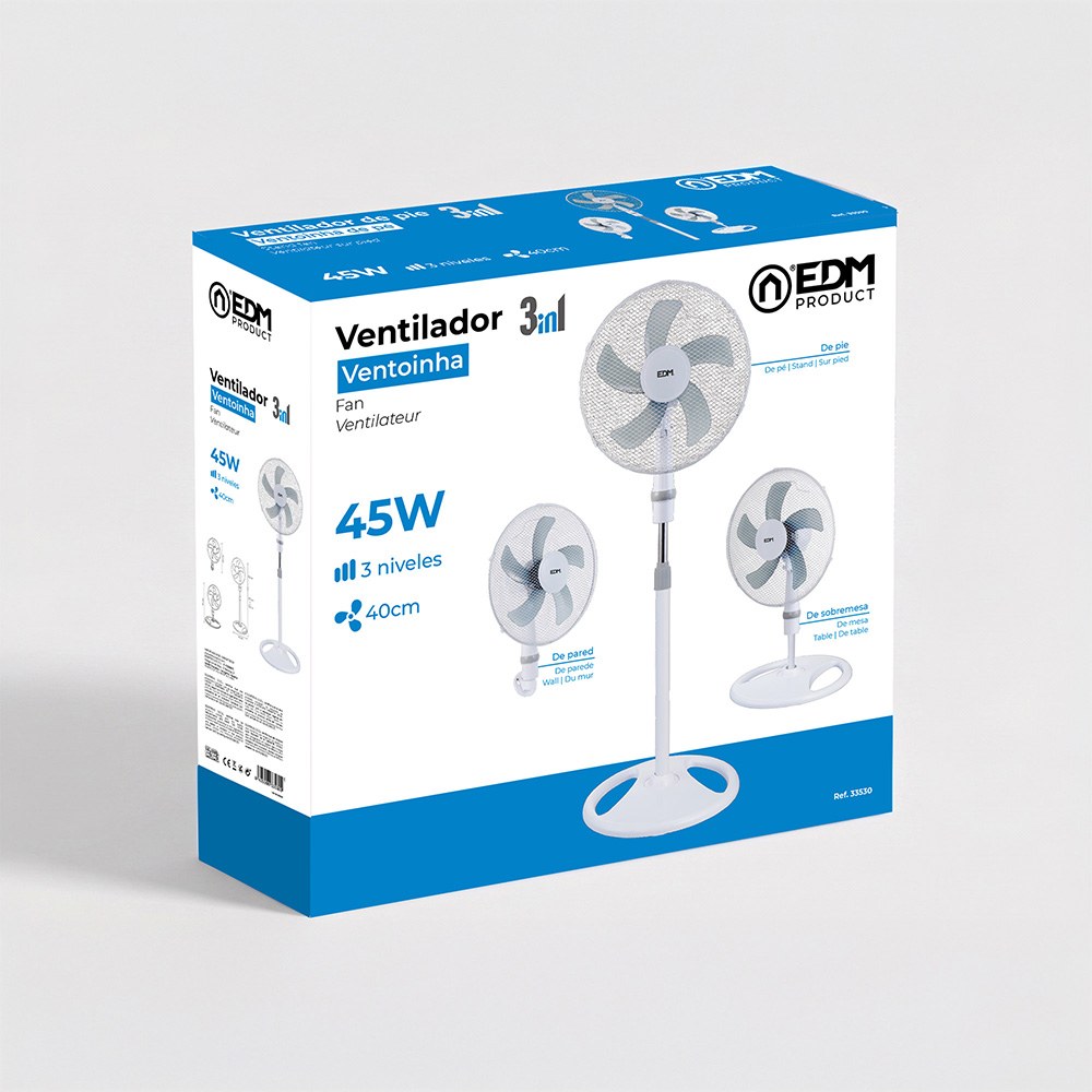 VENTILADOR 3 EN 1, BLANCO, POTENCIA 45 W, ASPAS Ø40 cm, ALTURA REGULABLE 107-133 cm - Imagen 5